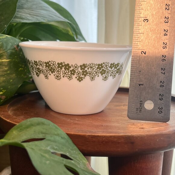 Vintage Green Floral Milk Glass Teacup 2 | 1960s Kitchen Decor | Cottage Kitchen - Picture 3 of 4